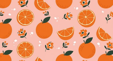 Vibrant Orange Citrus Blossom Pattern: Pink Background AI Generated