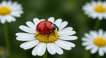 Ladybug's Gentle Perch: Springtime Daisy Delight AI Generated