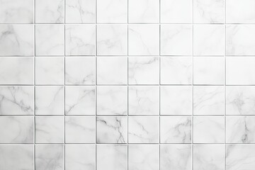 White marble tile wall background.  A seamless pattern of square tiles,  creating a clean, elegant look.  The tiles feature a subtle marble veining