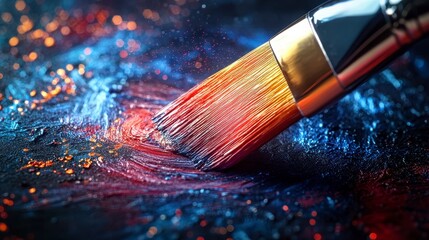 Fototapeta premium Vibrant Paint Brush Creating Colorful Swirls on Canvas Background