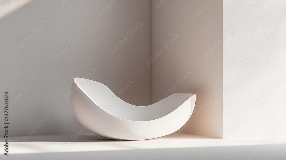 Poster minimalist white curved object in a corner with soft shadows and neutral background for product disp