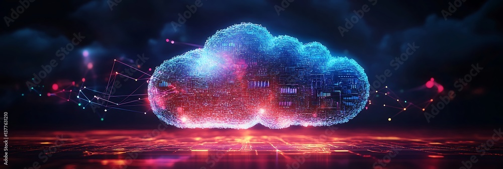 Aufkleber digital cloud transformation: an artistic rendering of a cloud formation composed of interconnected 