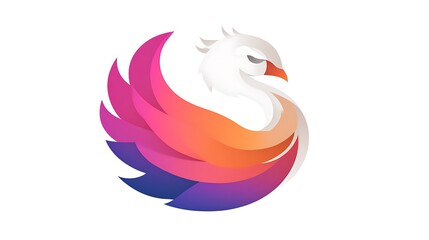 Obraz premium A colorful swan logo with vibrant feather gradients on white