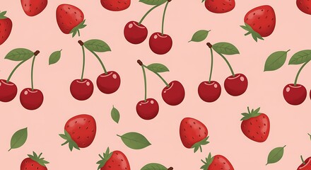 Sweet Cherry Strawberry Delight: Blush Pink Pattern AI Generated