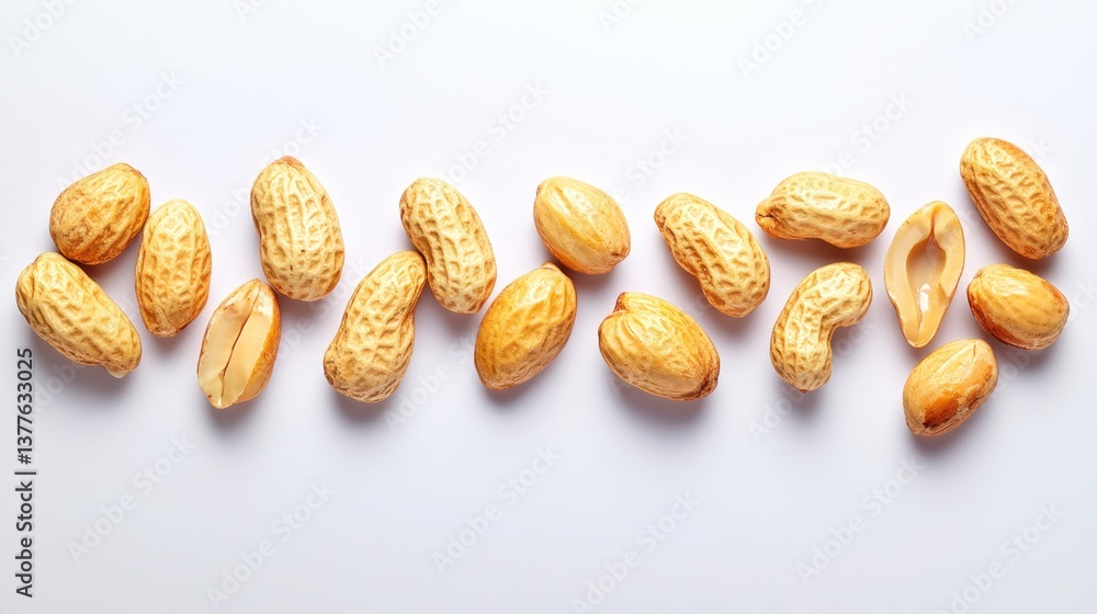 Aufkleber array of fresh peanuts on a clean white surface creating a natural pattern and inviting healthy snac