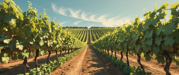 Beautiful Rows of Grape Vines Stretching Across a Picturesque Vineyard.
