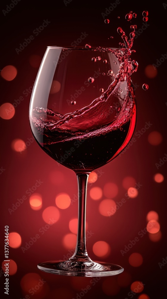 Poster captivating red wine splash in elegant glass against bokeh background creating a dynamic and luxurio