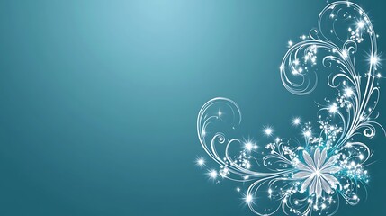 Elegant floral design with flowing lines and shimmering embellishments on teal