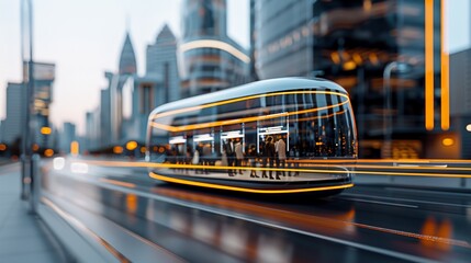 Fototapeta premium Futuristic cityscape with innovative high-speed transport in modern urban environment