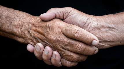 Close-up of two elderly hands in a handshake
