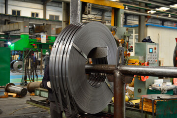 Hot rolled strip steel in the warehouse