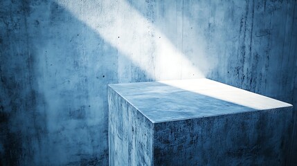 A concrete cube illuminated by a ray of bright sunlight
