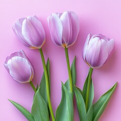 Fototapeta premium Captivating tulips on a soft pink background, a harmonious blend of color and form, offering a serene and elegant visual experience, floral beauty