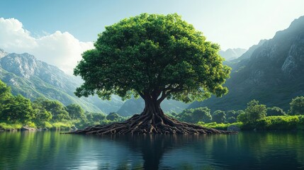 Majestic tree stands sentinel over serene valley