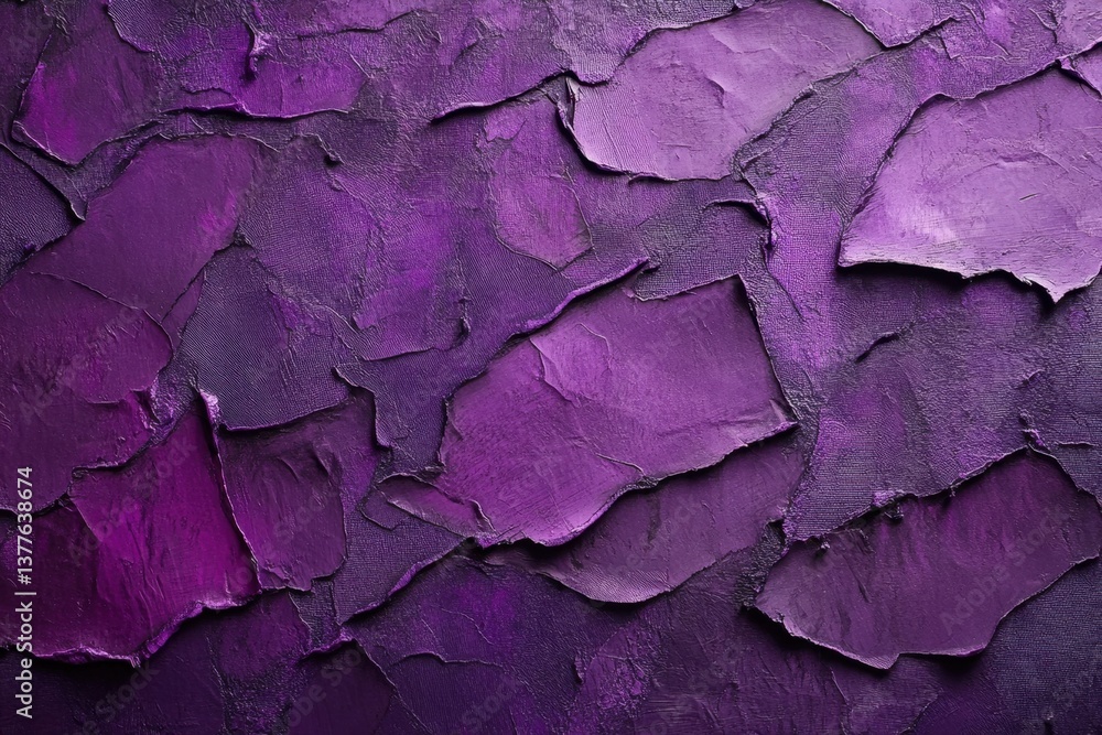 Poster abstract purple impasto painting with textured surface and rich color palette creating a visual dept