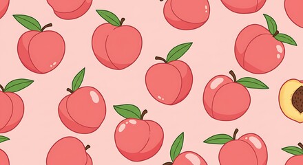 Sweet Peach Delight: Pink Pastel Fruit Pattern AI Generated