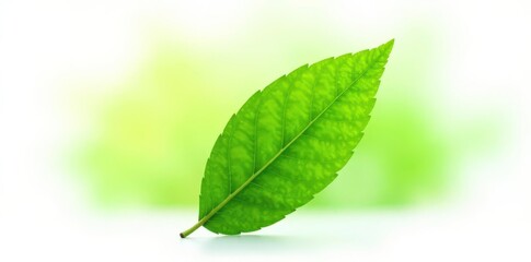 Fresh Green Leaf isolated on white background, solitary bloom, nature