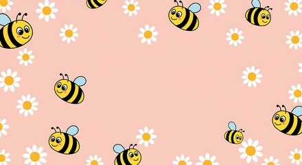 Sweet Bees & Daisies: Happy Pastel Illustration AI Generated