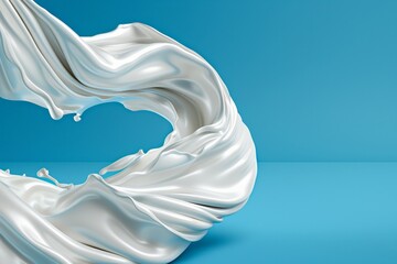 Fluid motion of white silk fabric against blue background displaying elegance and flow