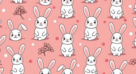 Adorable Bunny Pattern: Pink Pastel Delight AI Generated