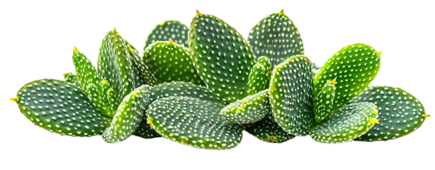 A vibrant collection of green cactus leaves with unique textures, ideal for nature themes and gardening projects. isolated on a transparent or white background