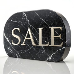 Marble "SALE" Sign with Gold Letters on Reflective Surface