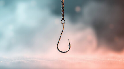 One metal hook fishing equipment isolated on transparent background