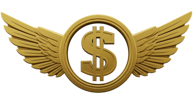 Isolated Dollar Symbol with Wings