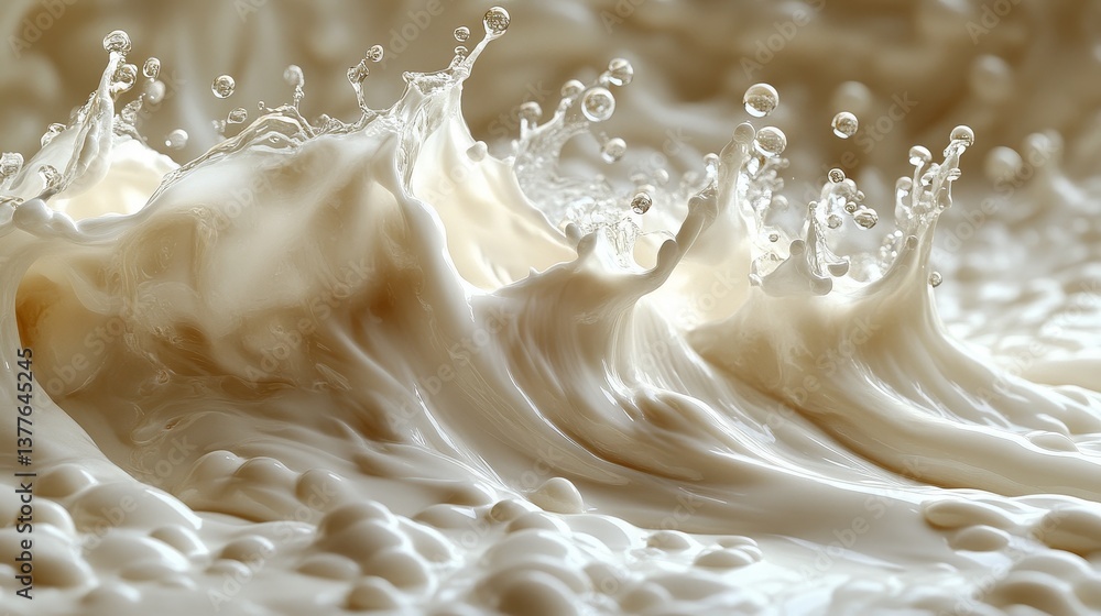 Poster dynamic creamy waves splashing in motion captured in high detail
