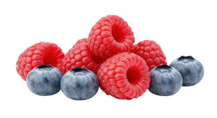 Isolated Raspberries and Blueberries