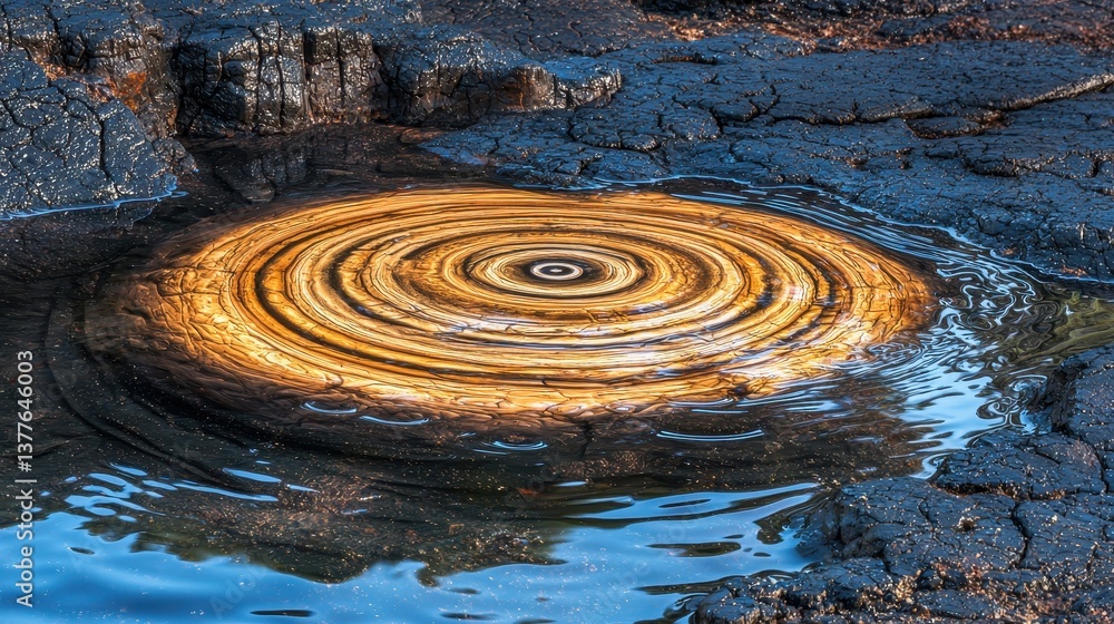 Aufkleber a mesmerizing circular pattern created by rippling water, reflecting vibrant colors on a textured su
