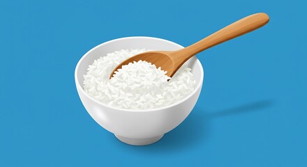 Warm White Rice, Wooden Spoon, Serene Blue AI Generated