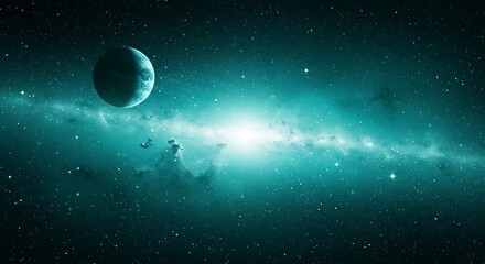 Naklejka premium Teal Nebula's Embrace AI Generated