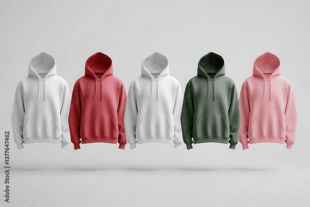 Poster hoodies in various colors displayed on a simple background highlighting contemporary fashion choices