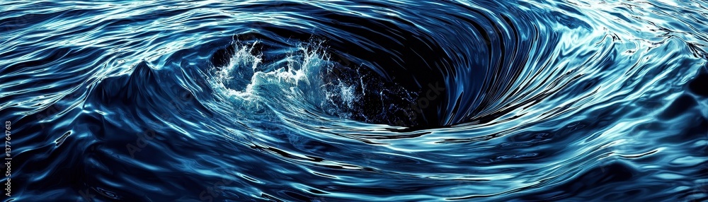 Poster a dynamic whirlpool of deep blue water, creating an intriguing visual effect with splashes and swirl