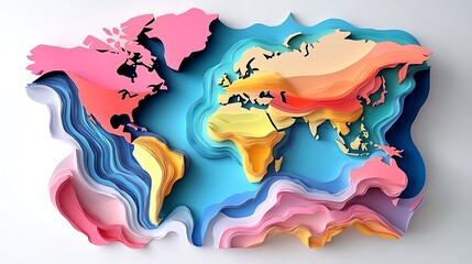 Colorful layered world map design.