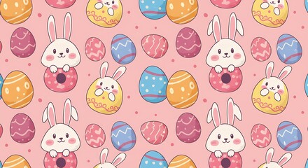 Pastel Easter Bunnies & Eggs: Delightful Spring Pattern AI Generated