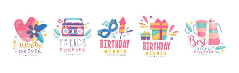 Happy Birthday Logo and Badge Design Vector Set