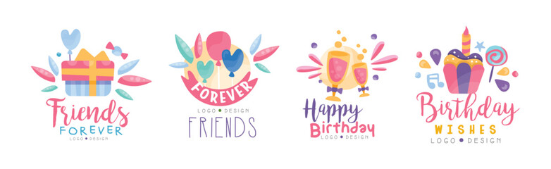 Happy Birthday Logo and Badge Design Vector Set