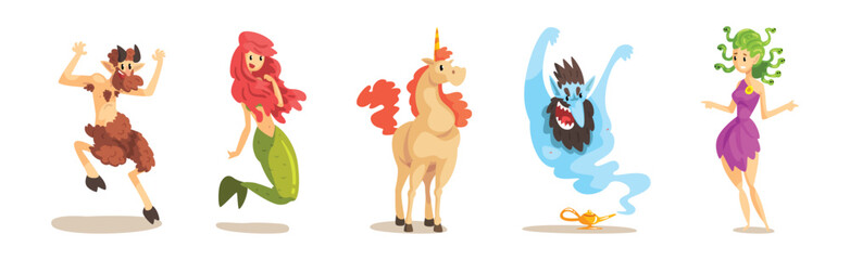 Various Magical Mythical Creatures from Fairytale Vector Set