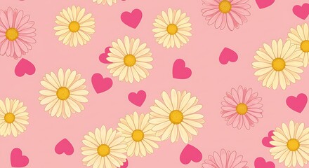 Pink Daisy Delight: Sweet Floral Heart Pattern AI Generated