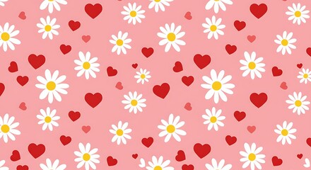Daisies & Hearts: A Sweet Pink Pattern AI Generated