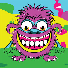Obraz premium Funny cartoon monster with big eyes and a wide toothy grin