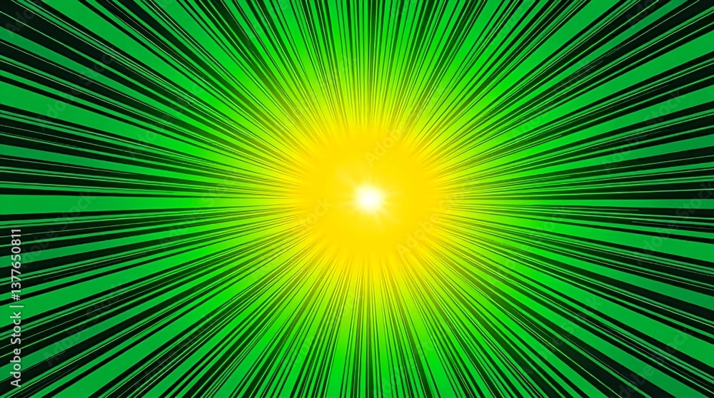 Poster a vibrant burst of radiating green and black lines converging towards a central, blurred focal point