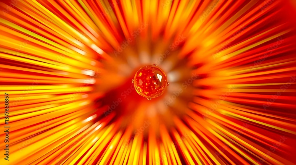 Poster a vibrant burst of radiating orange and red lines converging towards a central, blurred focal point,