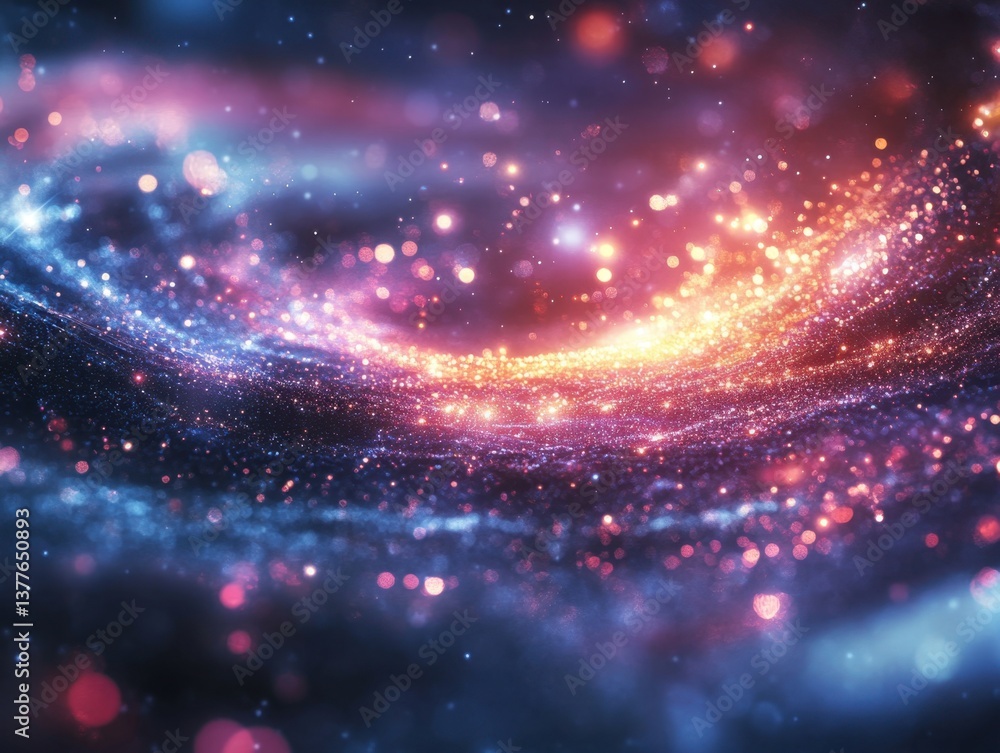 Poster ethereal cosmic swirl of vibrant light and color creating a mesmerizing galaxy of sparkling particle