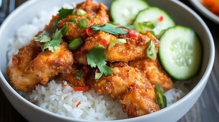 Delicious buttermilk chicken with steamed rice crispy chicken