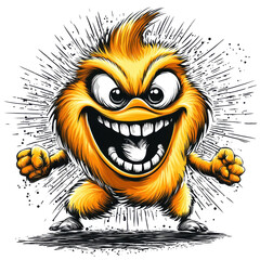 Fototapeta premium Cartoonish yellow monster with menacing grin and sharp teeth on transparent background vector Concept of halloween, horror, and scary character