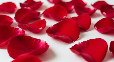 Romantic red rose petals soft light background. AI Generated