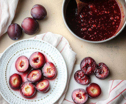 sour plums on a plate,
